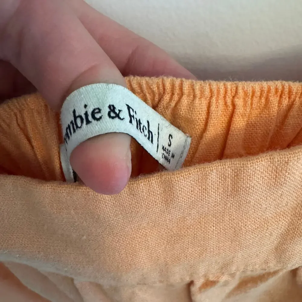 Abercrombie and Fitch Women's Linen Blend Orange Maxi Dress Tiered Boho Small